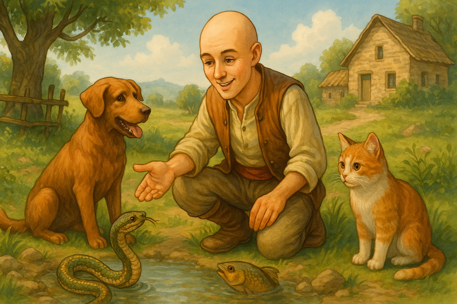 Keloğlan ile Yılan, Köpek, Kedi ve Balık Masalı